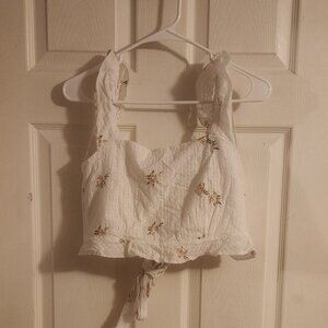White Floral Eyelet Crop Top